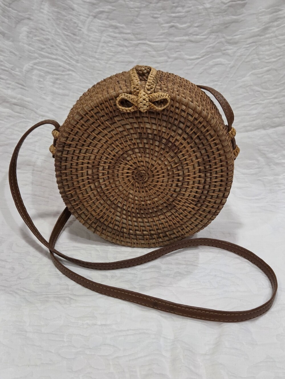 round rattan crossbody bag